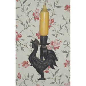 Antique Cast Iron Rooster Wall Candle Holder With Yellow Candle Rustic Farmhouse